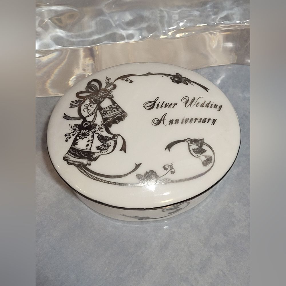 Porcelain Trinket Box-  25th Silver Wedding Anniversary gifts